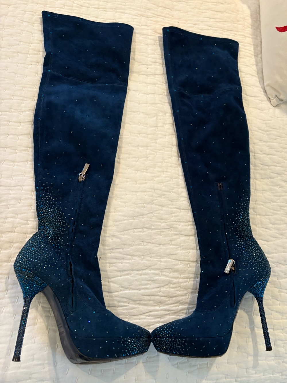 Loriblu Made in Italy Blue Suede Rhinestone Stiletto Boots EU 38.5